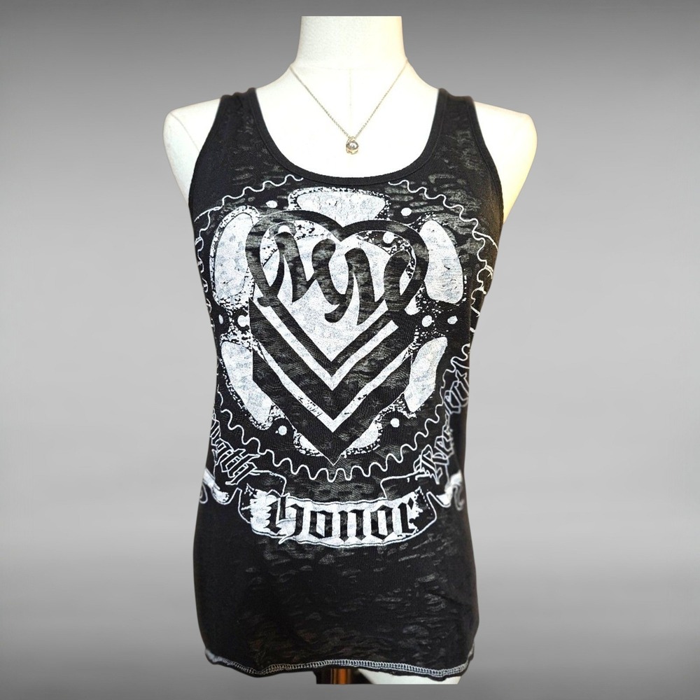 Metal Mulisha Burnout Racerback Tank Top Heart Honor Graphic Black Womens S